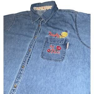 Vintage Tweety Bird Chambray Button Up Top Women's‎ 2XL Embroidered Y2K Relaxed